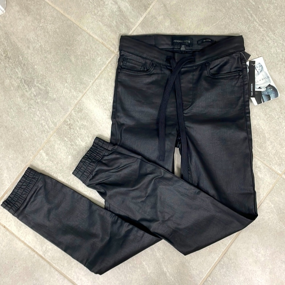 Kendall Kylie The Jogger Skinny Jeans Pants Coated Black size XS NWT